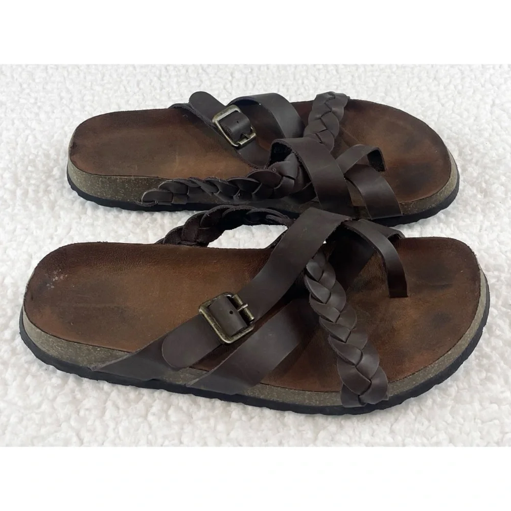 KOHL’S • Dark Brown Leather Strappy Criss-Cross Slide Sandals, 9 - Picture 7 of 16